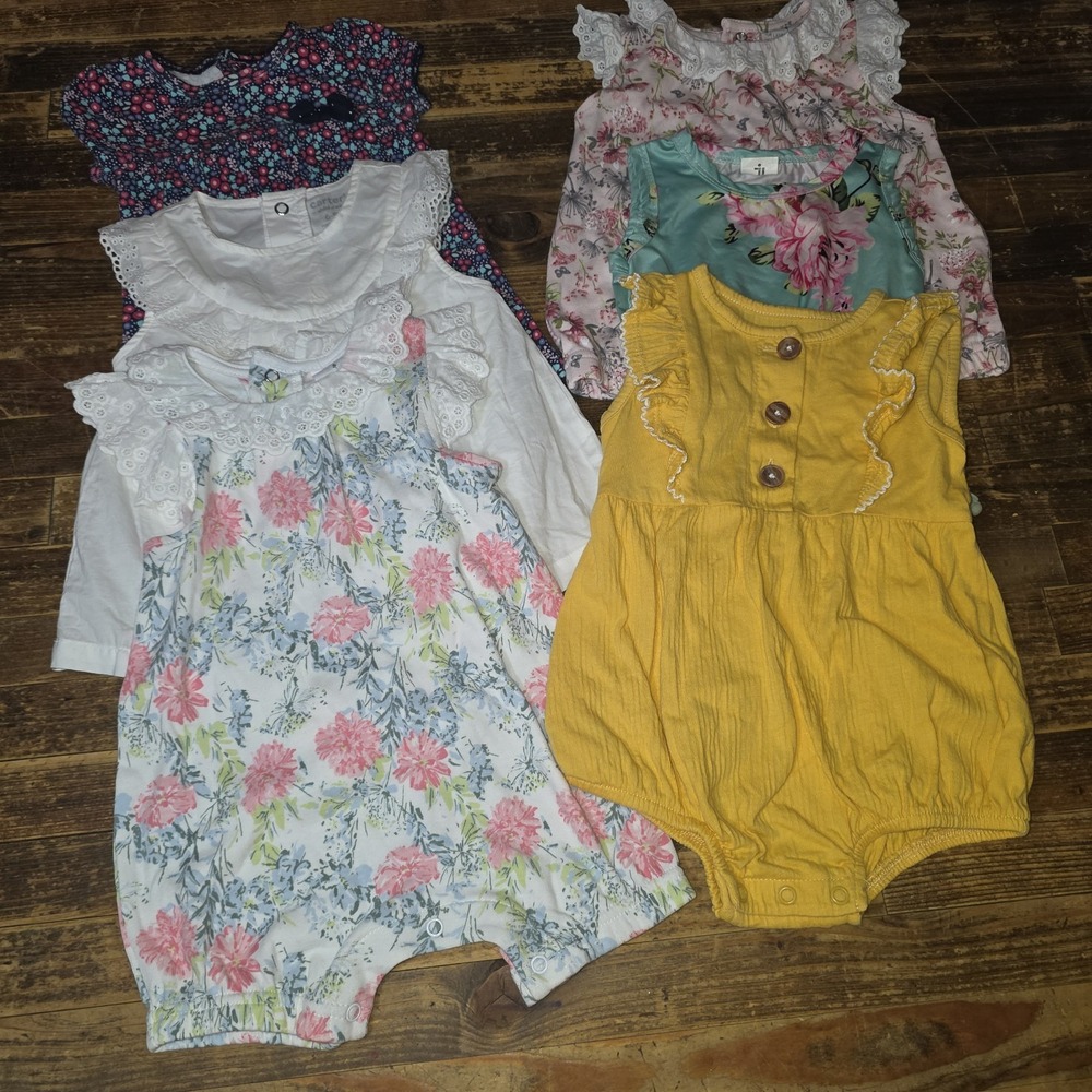 Baby Girl Size 6-9 Mo Lot Of 6 Rompers Jumpers Bubbles Soft Comfy Bundle
